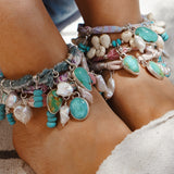 The Fray Baby Anklets with Royston Turquoise + Pearl Beads