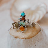 Cairn Ring in Verde Valley, Blue Ridge, Red Kyanite, & Amber (Size 8)