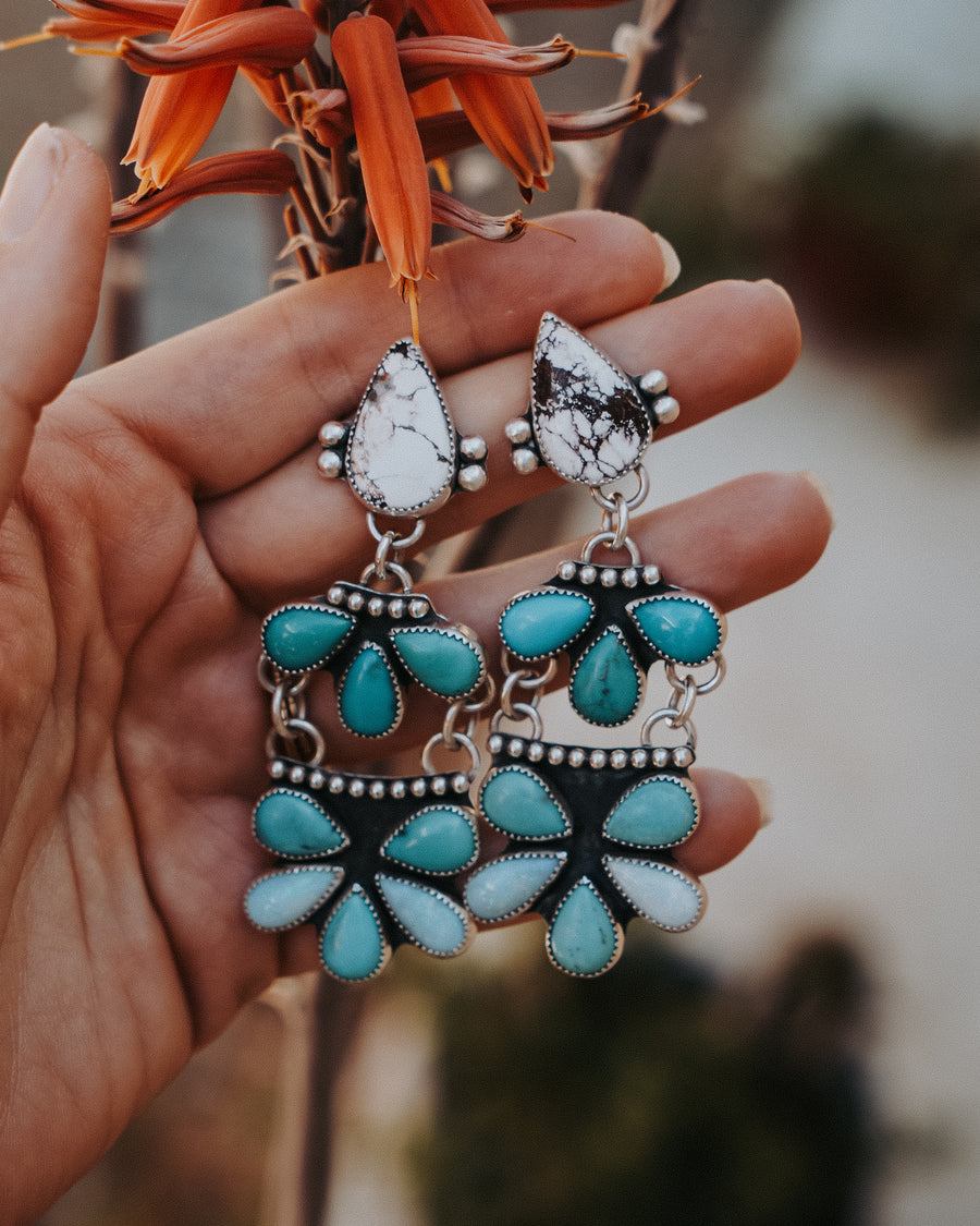 Statement Earrings in Wildhorse, Campitos, & Sterling Opal