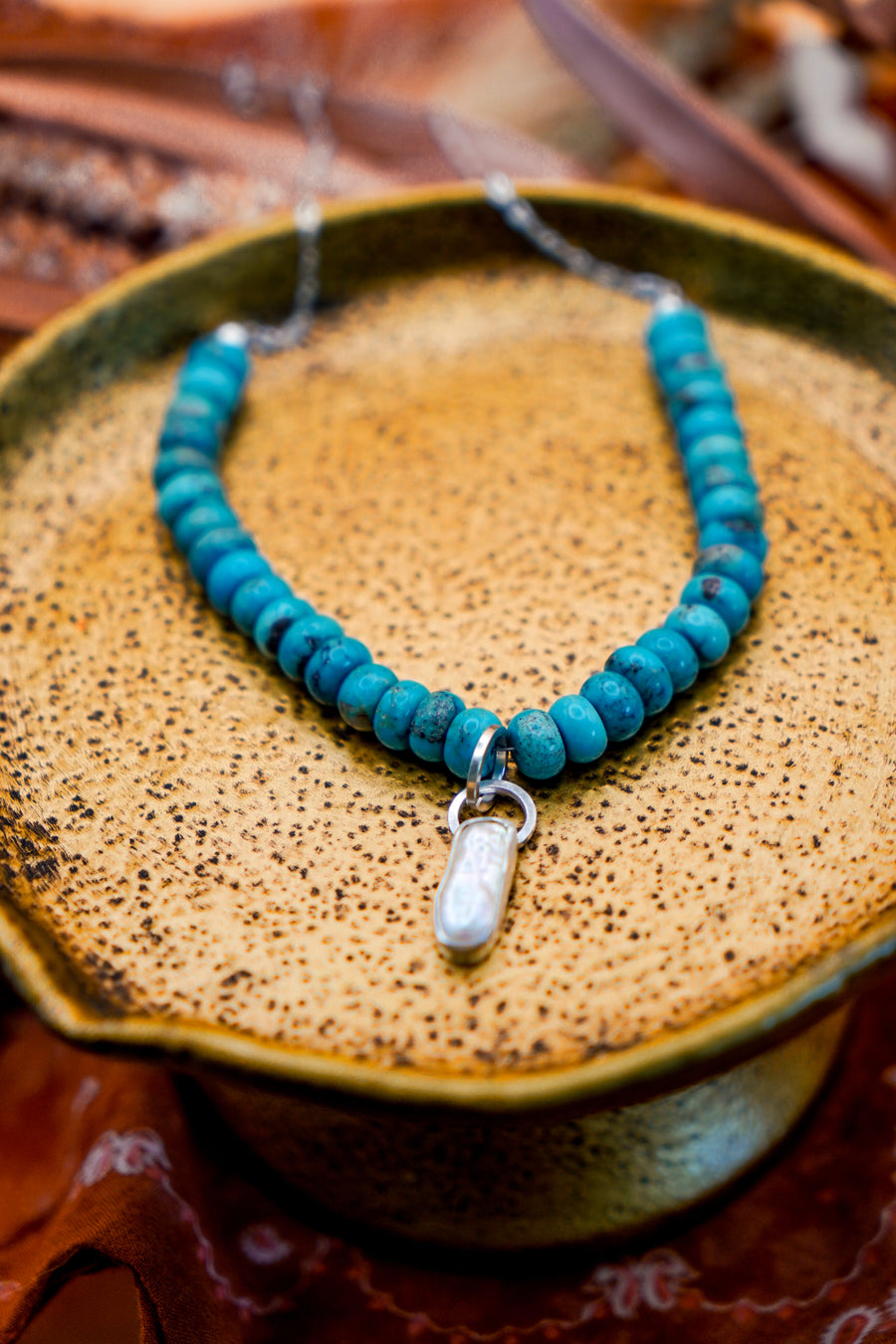 Pearl Necklace with Kingman Turquoise Beads