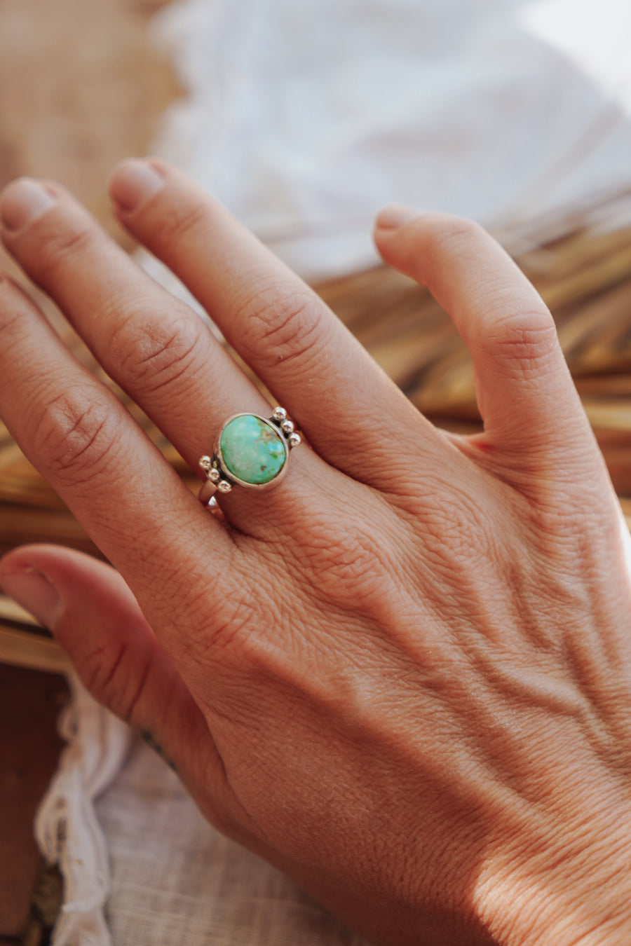 Ellipsis Ring in Sonoran Mountain Turquoise Size 9.5