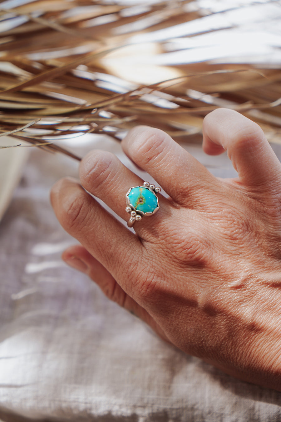 Ellipsis Ring in Sonoran Mountain Turquoise Size 7.5