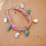 The Fray Baby Anklets with Royston Turquoise + Pearl Beads