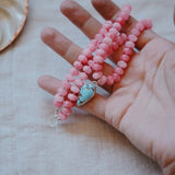 Blossom Babe Necklace in Golden Hills + Rose Quartz Beads