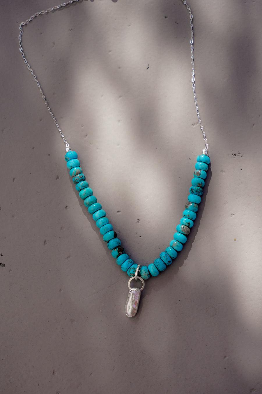 Pearl Necklace with Kingman Turquoise Beads