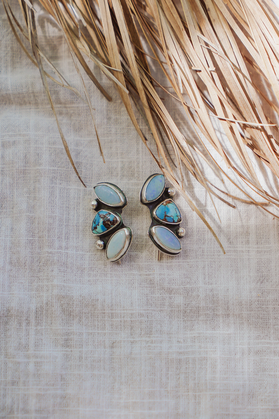 Ear Crawlers in Golden Hills Turquoise & Sterling Opal