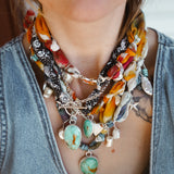 The Fray Baby Necklace in Royston Turquoise + Pearl Beads