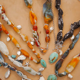The Fray Baby Necklace in Royston Turquoise + Pearl Beads
