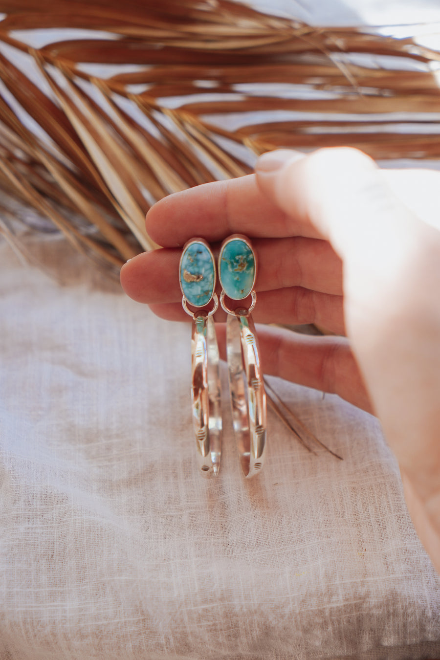 Stud Hoop Earrings in Whitewater Turquoise