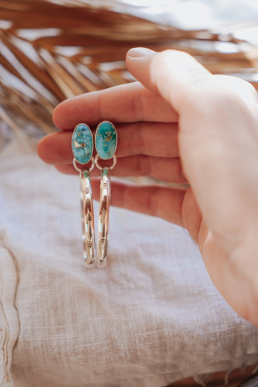 Stud Hoop Earrings in Whitewater Turquoise