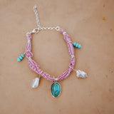 The Fray Baby Anklets with Royston Turquoise + Pearl Beads