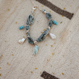 The Fray Baby Anklets with Larimar + Pearl Beads