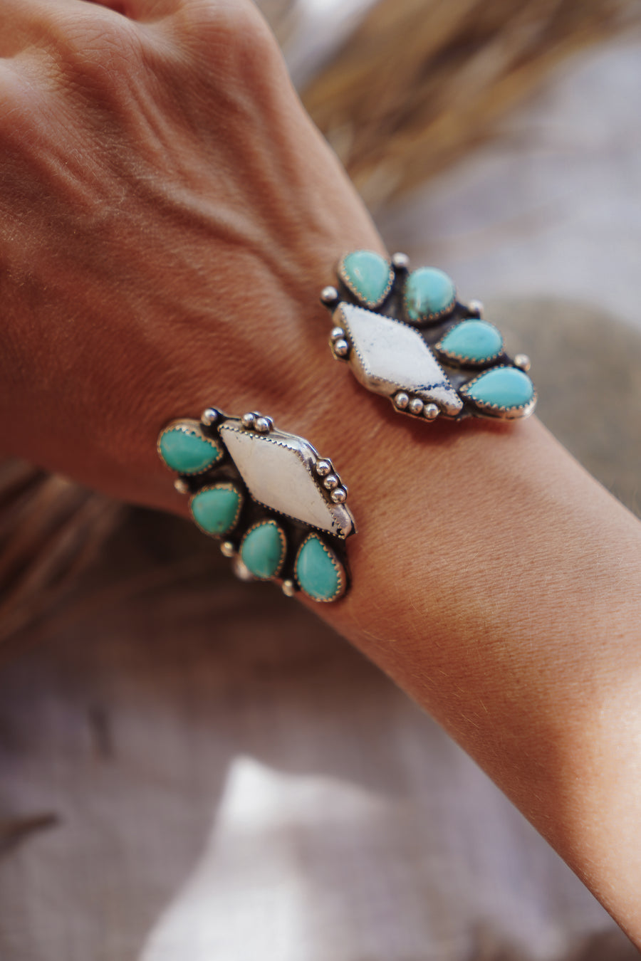 Statement Cuff in White Buffalo & Campitos Turquoise