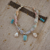 The Fray Baby Anklets with Larimar + Pearl Beads