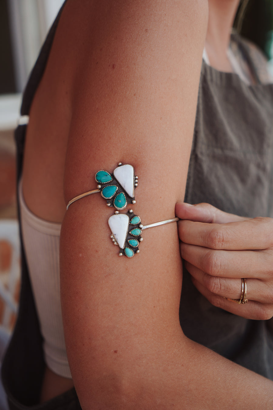 Boho Arm Band in White Buffalo & Hubei Turquoise