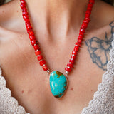 Dream Girl Necklace No. 2 in Hubei Turquoise & Red Coral