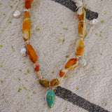 The Fray Baby Necklace in Royston Turquoise + Pearl Beads