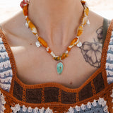 The Fray Baby Necklace in Royston Turquoise + Pearl Beads