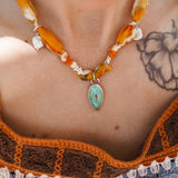 The Fray Baby Necklace in Royston Turquoise + Pearl Beads