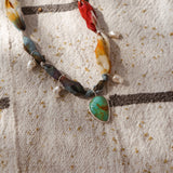 The Fray Baby Necklace in Royston Turquoise + Pearl Beads