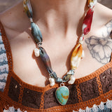 The Fray Baby Necklace in Royston Turquoise + Pearl Beads