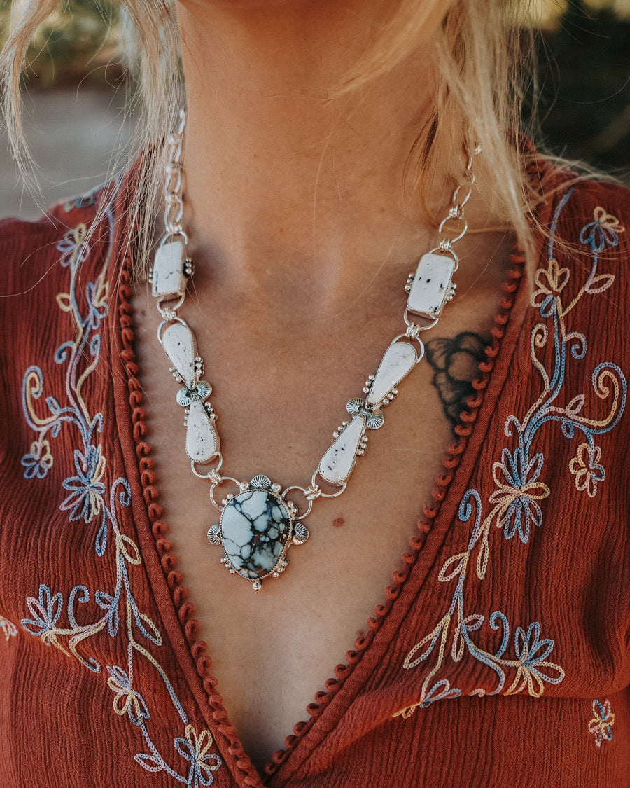 Statement Necklace in White Buffalo & Hotsonite