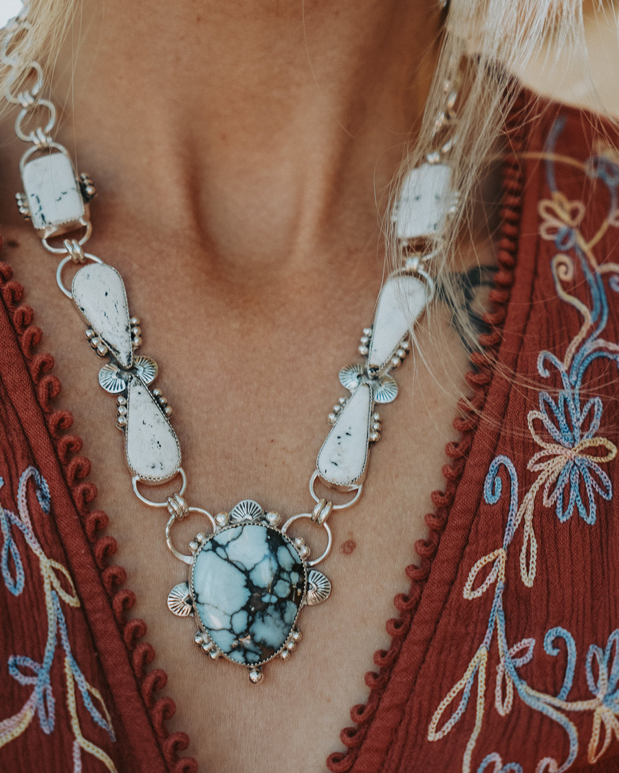 Statement Necklace in White Buffalo & Hotsonite