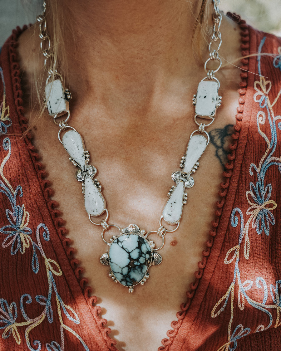 Statement Necklace in White Buffalo & Hotsonite