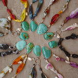 The Fray Baby Necklace in Royston Turquoise w/ shell and pearl charms