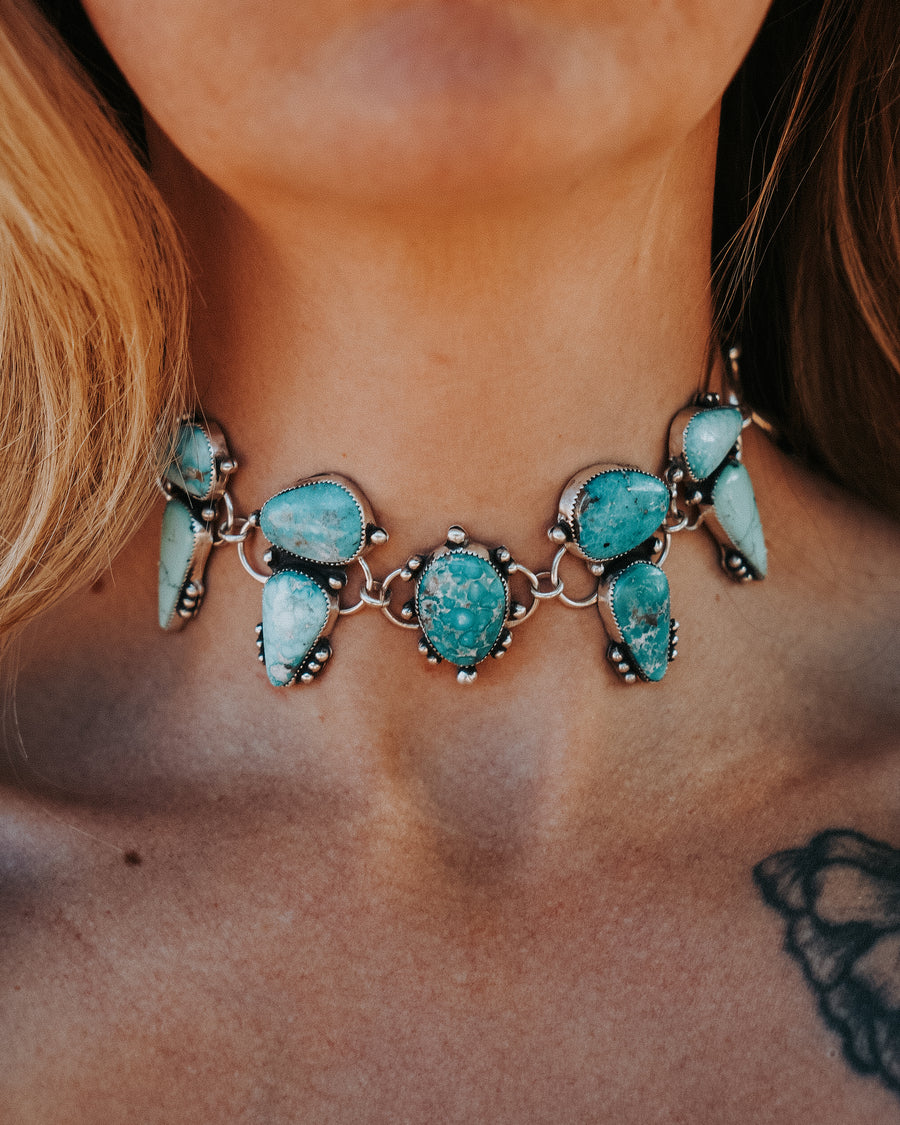 Statement Choker in White Water Turquoise & Variscite