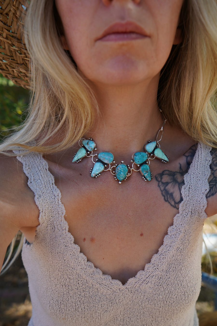 Statement Choker in White Water Turquoise & Variscite