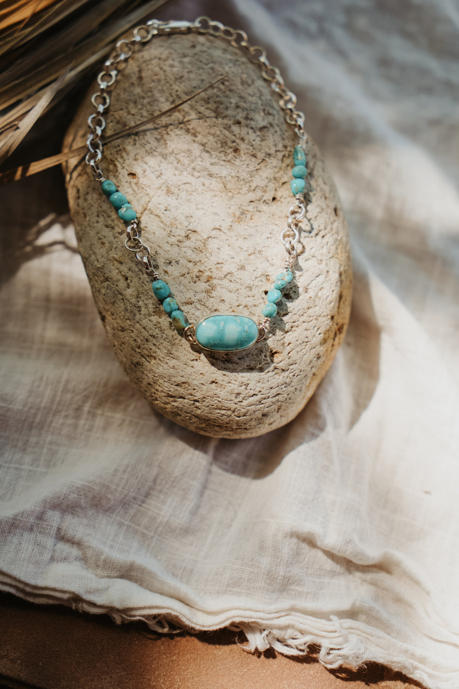 Anklet in Whitewater Turquoise w/ Blue Ridge Beads