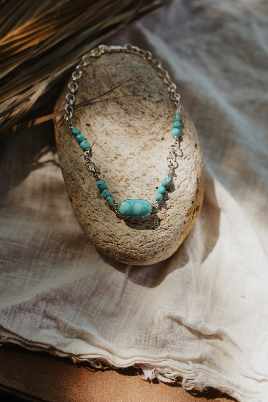 Anklet in Whitewater Turquoise w/ Blue Ridge Beads