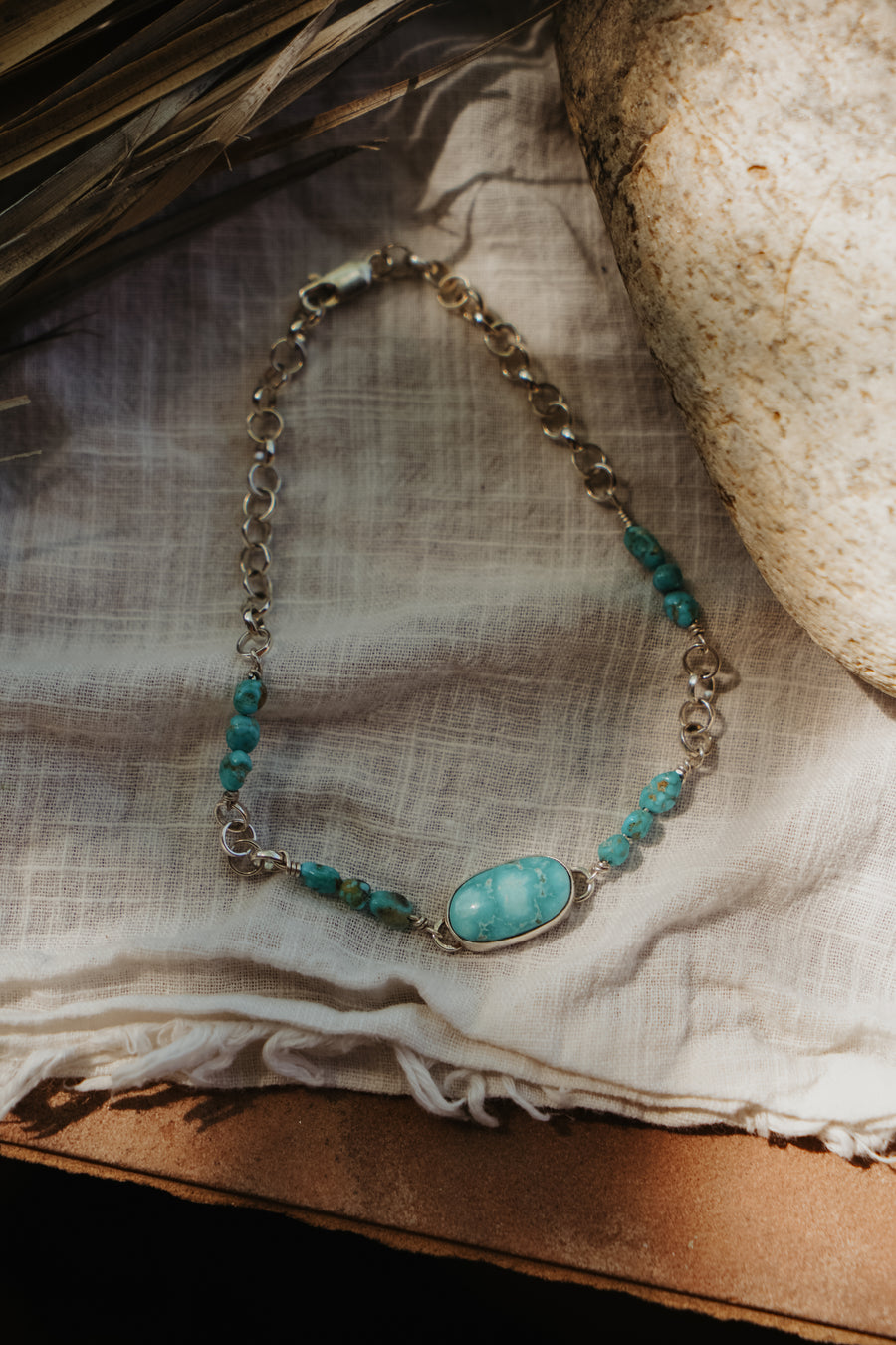 Anklet in Whitewater Turquoise w/ Blue Ridge Beads