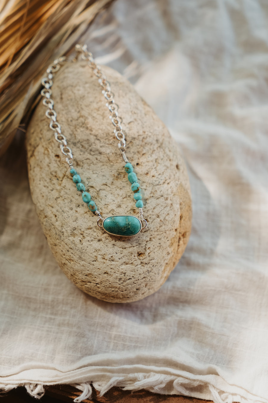 Anklet in Whitewater Turquoise w/ Blue Ridge Beads