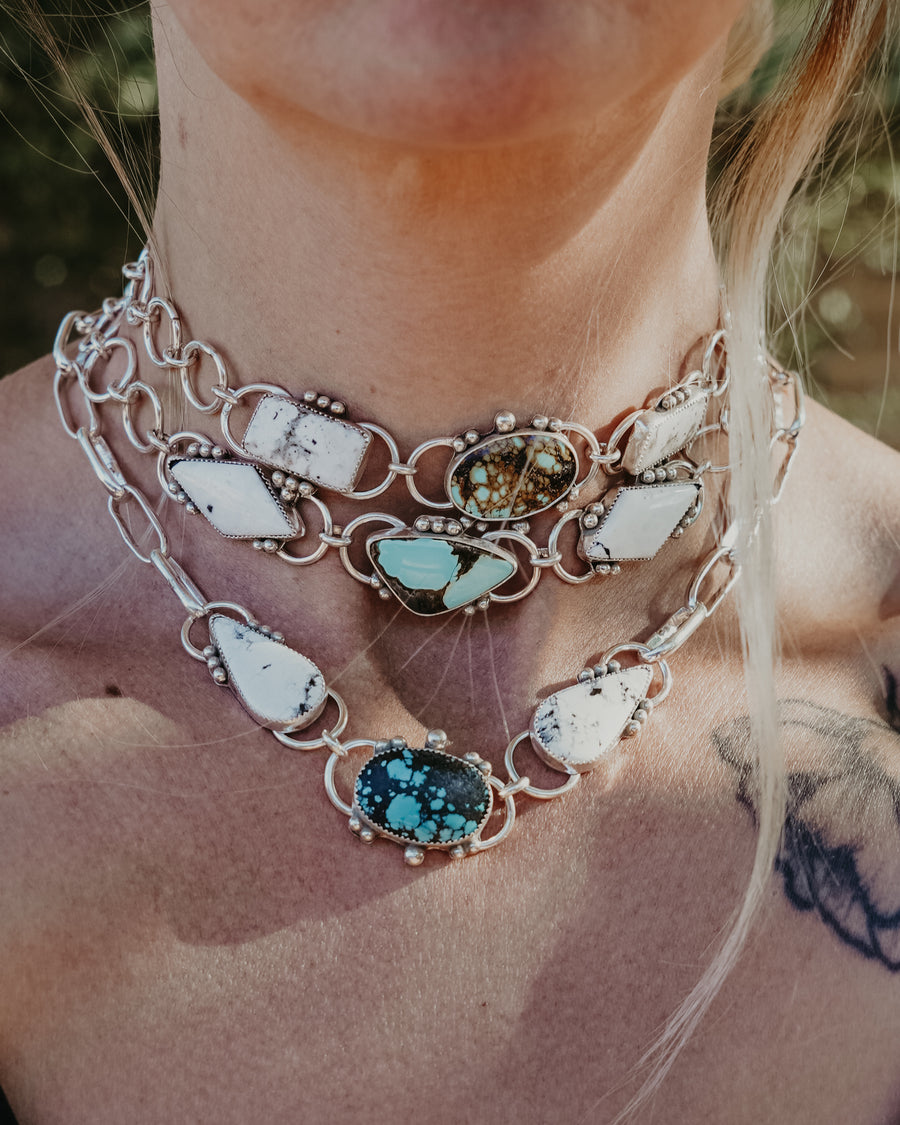 Adjustable Choker with Hubei Turquoise & White Buffalo