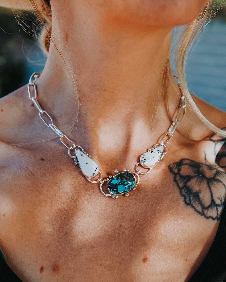Adjustable Choker with Hubei Turquoise & White Buffalo
