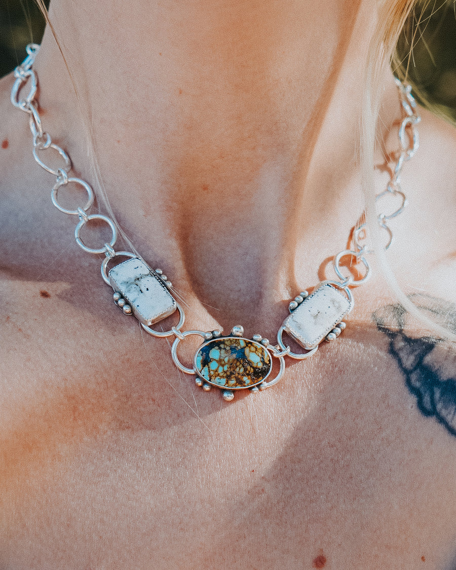 Adjustable Choker with Hubei Turquoise & White Buffalo