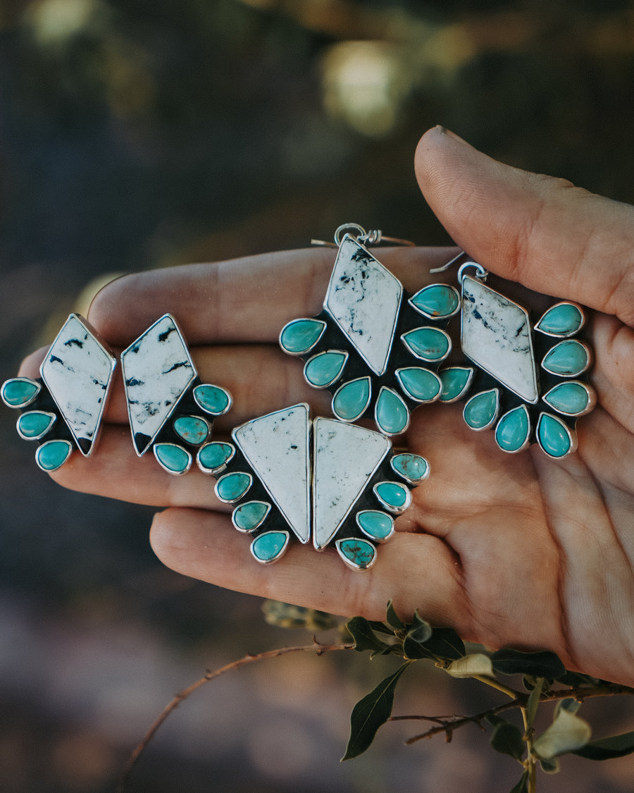 Statement Earrings in White Buffalo & Tyrone Turquoise