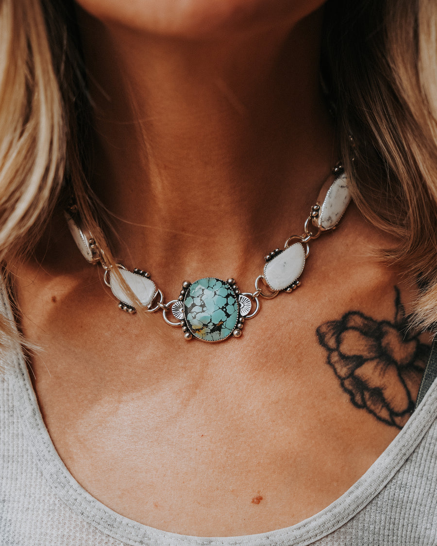 Statement Choker in Giraffe Turquoise & White Buffalo