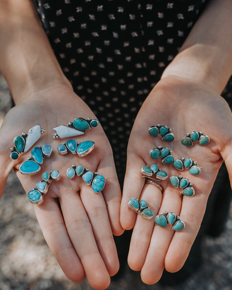 Ear Crawlers in Egyptian, Golden Hills, & Kingman Turquoise, and Larimar