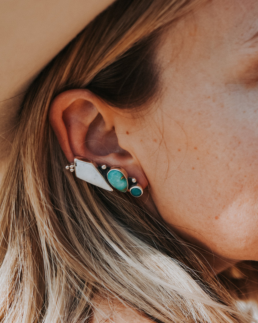 Ear Crawlers in Kingman & Turquoise Mountain Turquoise and White Buffalo