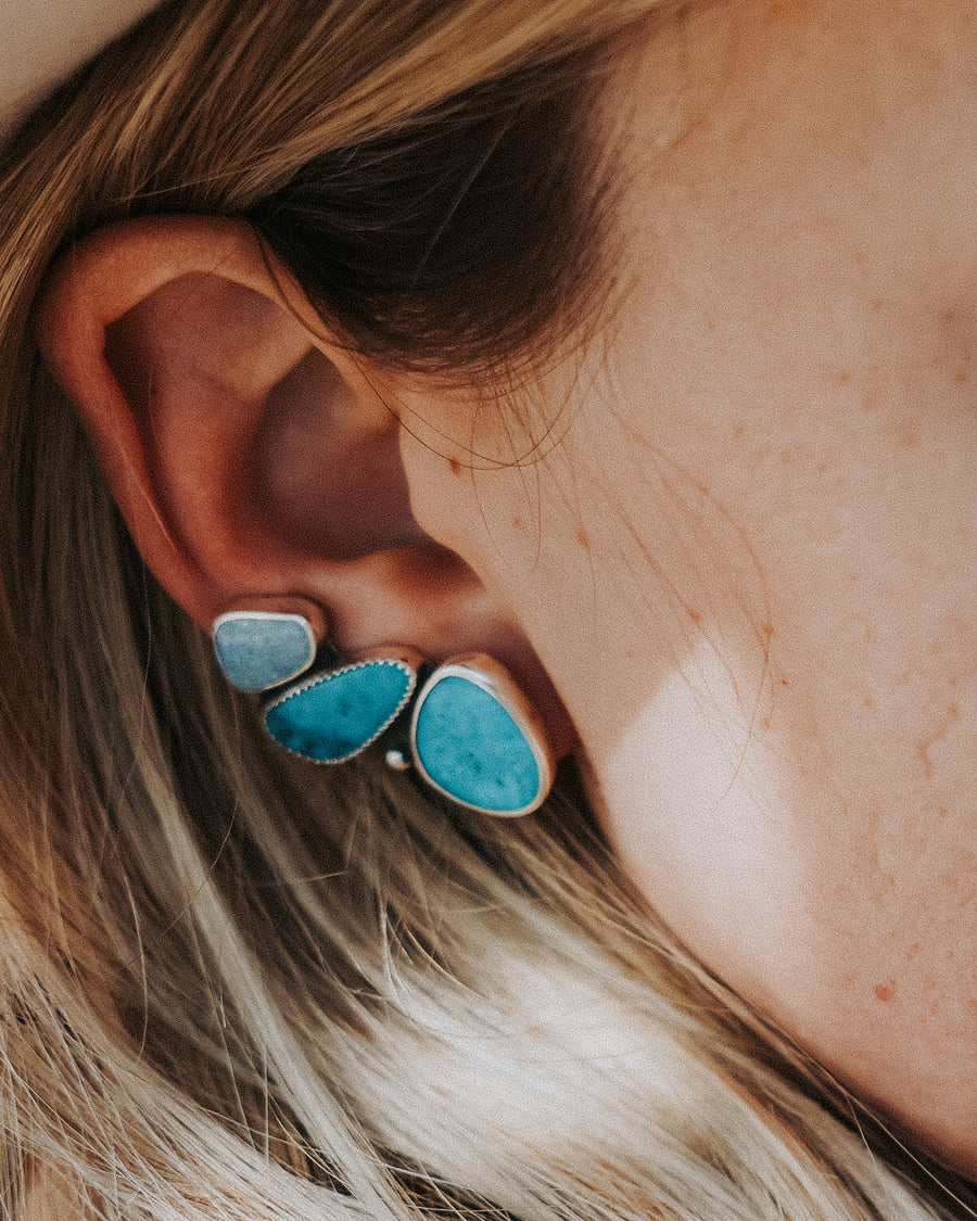 Ear Crawlers in Sonoran Gem Turquoise & Boulder Opal Doublet