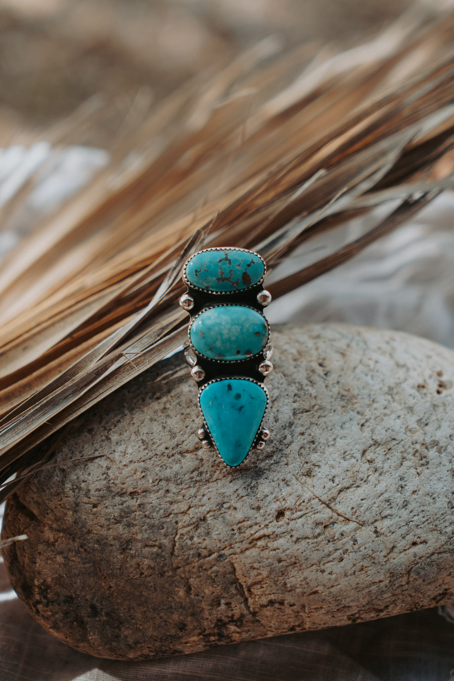 Cairn Ring in Whitewater & Sonoran Gem Turquoise (Size 6.75)