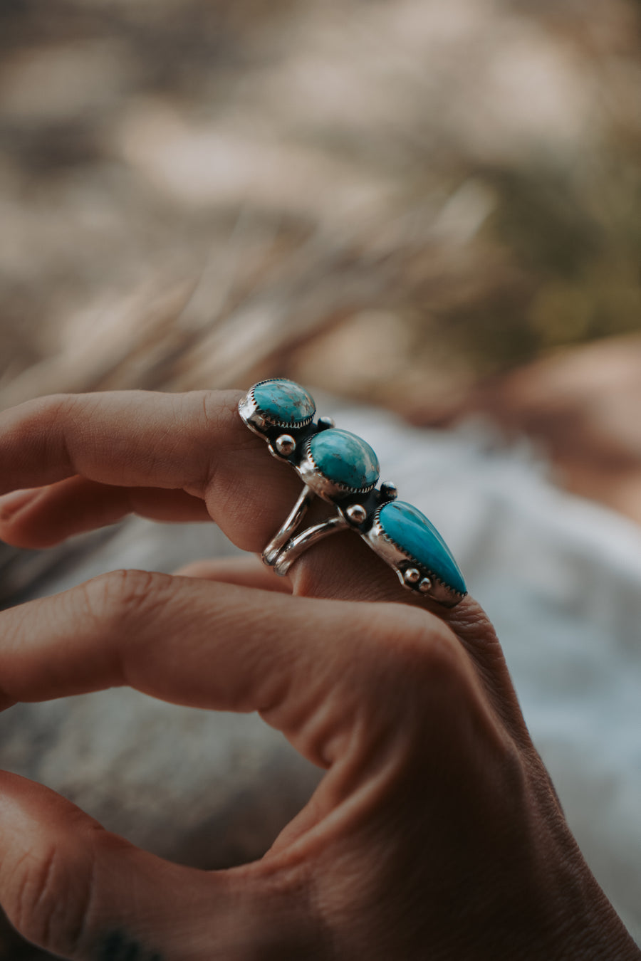 Cairn Ring in Whitewater & Sonoran Gem Turquoise (Size 6.75)