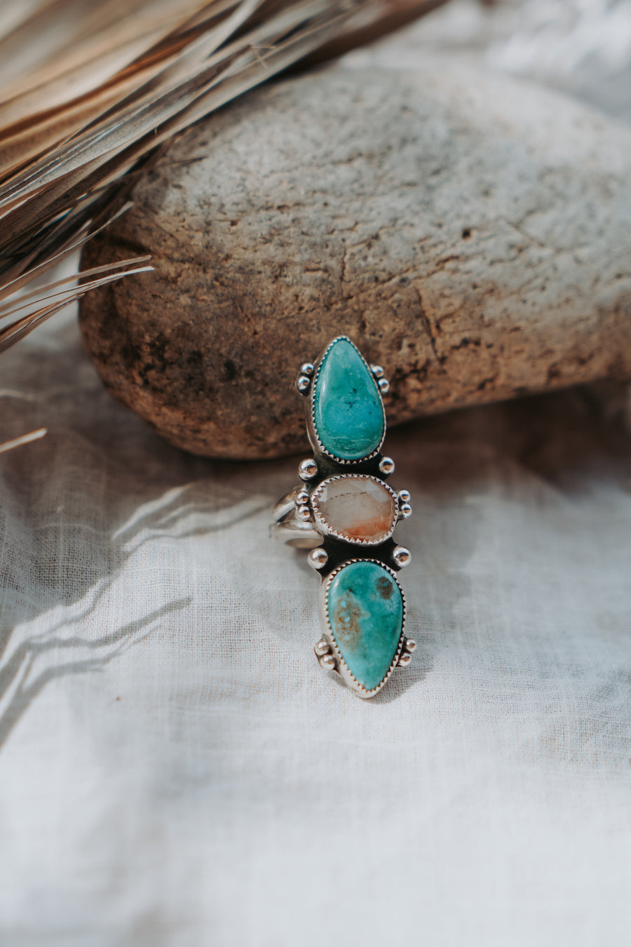 Cairn Ring in Royston Turquoise & Healer Quartz (Size 6.25)