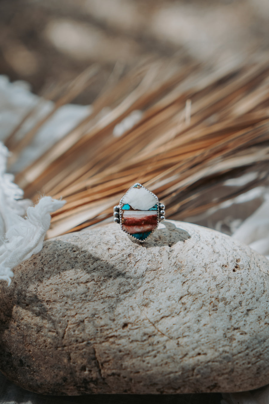 Spiny Oyster & Kingman Turquoise Ring (Size 5.5)