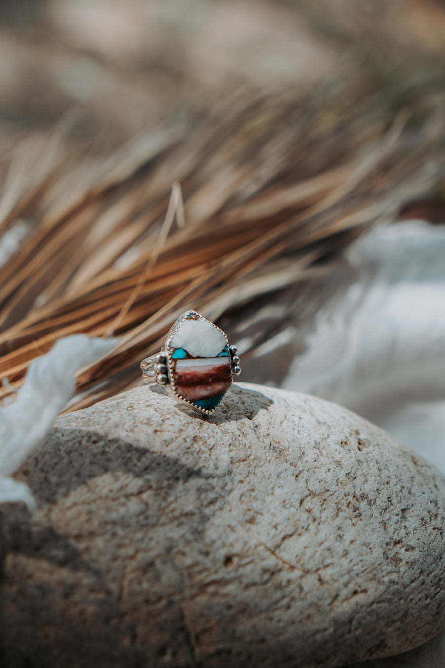 Spiny Oyster & Kingman Turquoise Ring (Size 5.5)