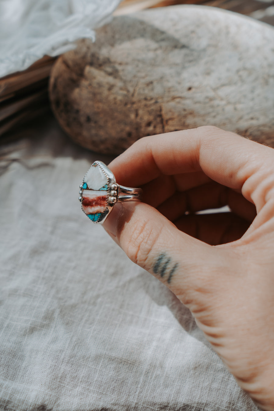 Spiny Oyster & Kingman Turquoise Ring (Size 5.5)