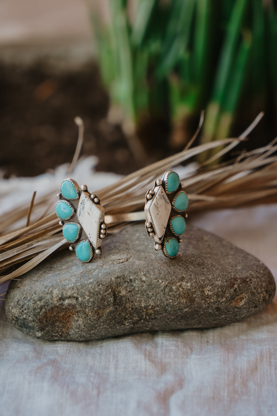 Statement Cuff in White Buffalo & Kingman Turquoise